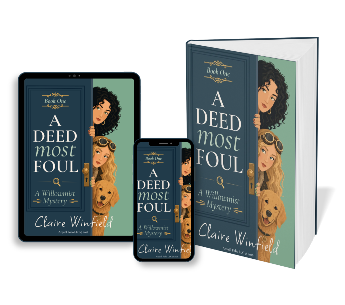 Book suite Book cover of A Deed Most Foul a cozy murder mystery book by author Claire Winfield
